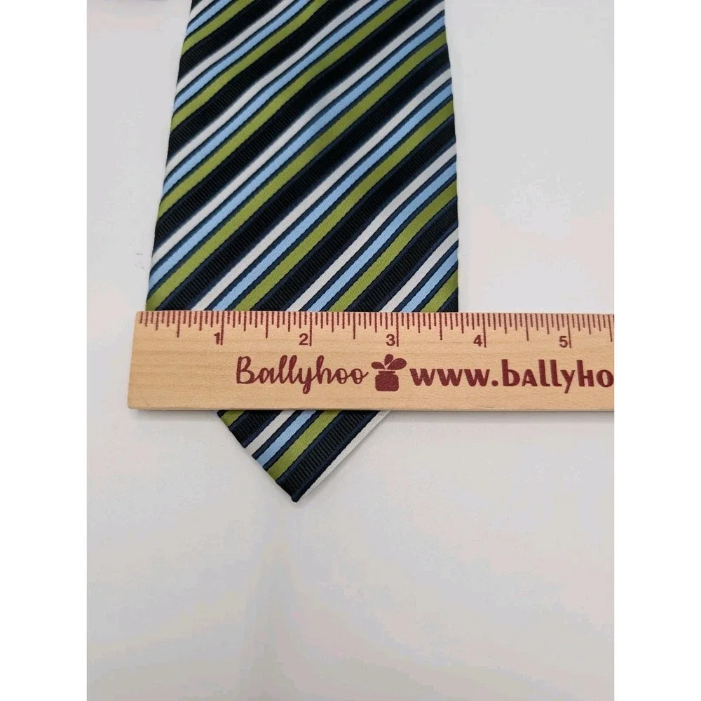 BERGAMO New York Handmade Mens Tie Blue Green Diagonal Stripe Polyester